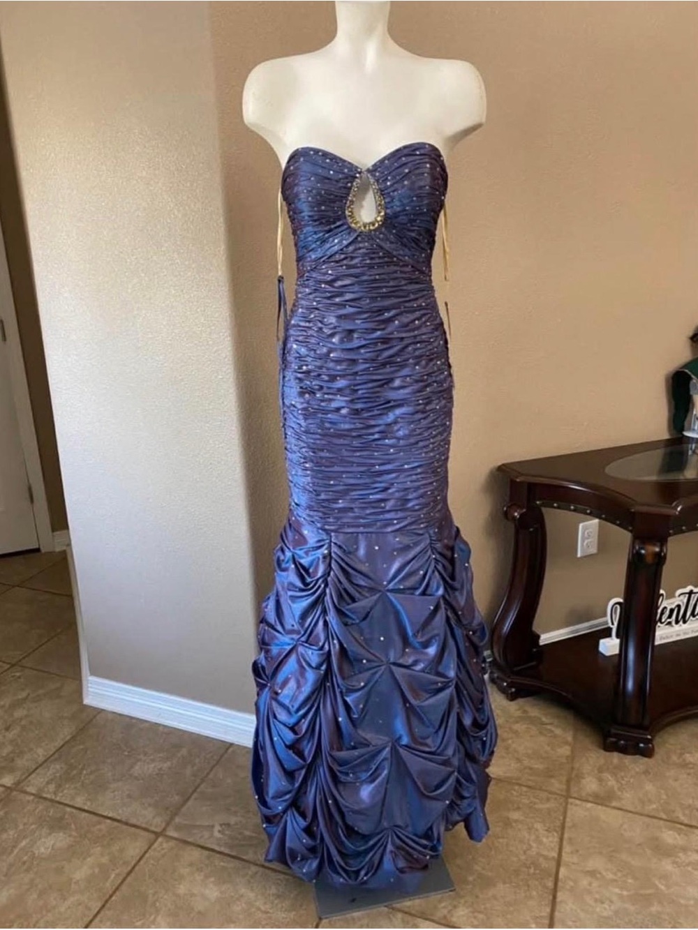 Strapless Midnight Blue Ruched Mermaid Evening Dress